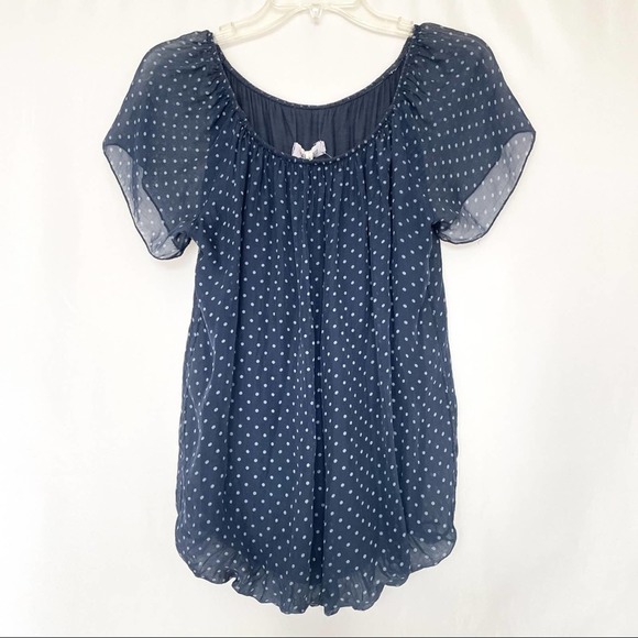 Polka Dot pin up style Bubble Hem Silk Blouse NEW with tags Women Size S - Picture 5 of 11